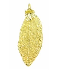Zhannel Real Leaf PENDANT ELM Dipped in 24K Yellow Gold Genuine Leaf New - Picture 1 of 3