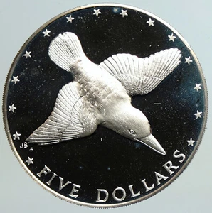 1976 COOK ISLANDS MANGARA KINGFISHER BIRD Proof Silver 5 Dollars Coin i101246 - Picture 1 of 3