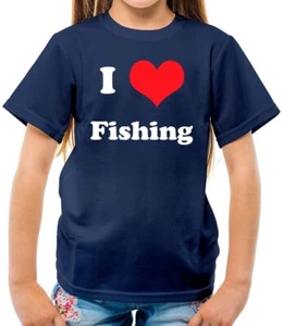 I Love Fishing - Kids T-Shirt - Equipment Angling Fisherman Fish Funny - Picture 1 of 13