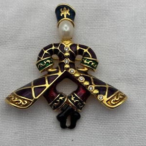 Joan Rivers Enamel Russian Cossack Dancer Brooch Gold Tone Crystal Rhinestones - Picture 1 of 7