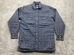 Wrangler Jacket Men's Large Blue Pearl Snap Quilt Lined Shacket Plaid Work - Picture 1 of 13