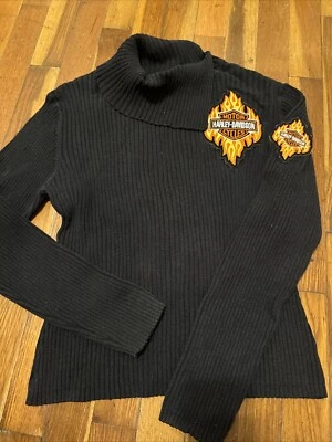 Harley Davidson Vintage Y2KFaded Glory Turtleneck Washed Black Flame Large Foto 1 de 4