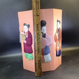 VTG Chinese Immortals Folding Waste Paper Basket Handcrafted Silk & Cardboard - Picture 1 of 4