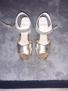 New gold and brown suede and patent leather snake skin Carvela/ chunky heels. - Picture 1 of 5