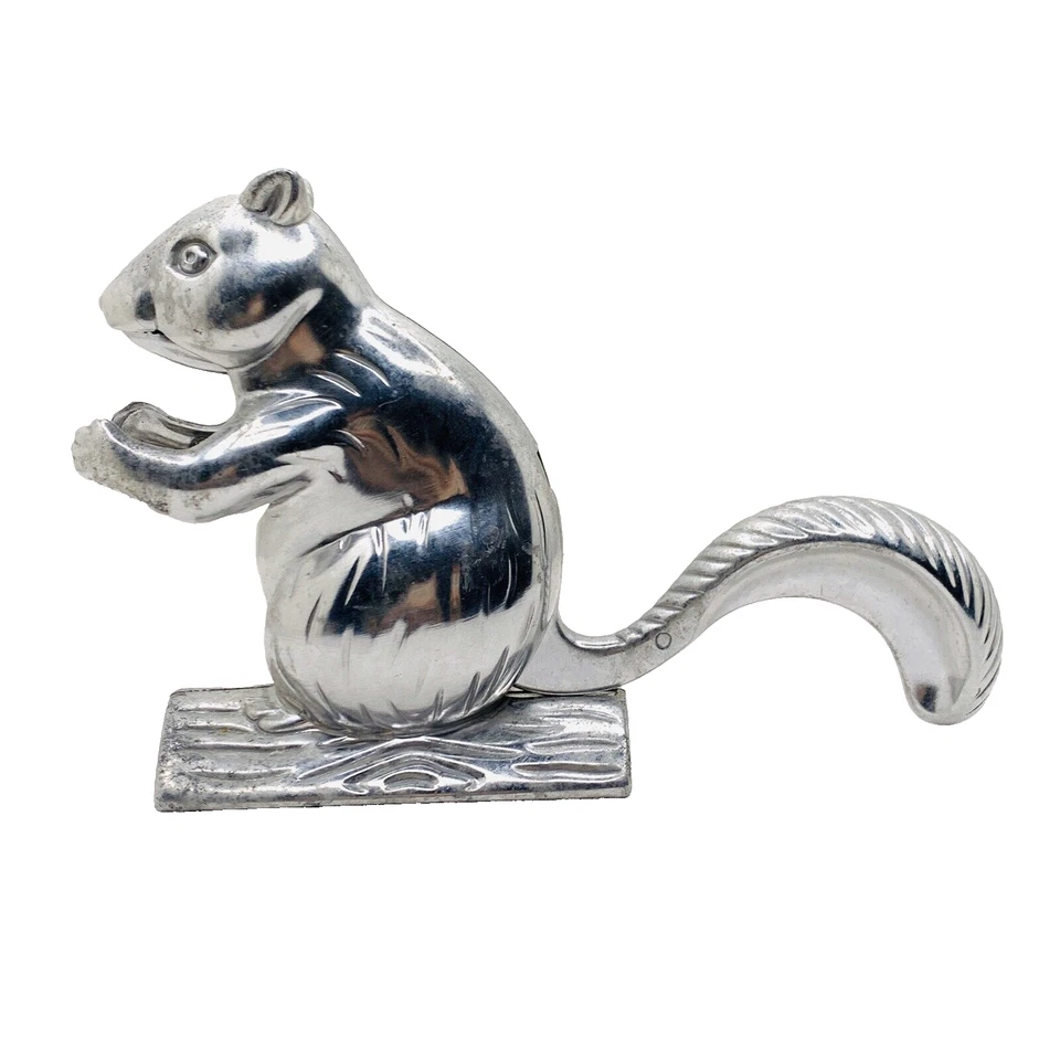 Squirrel Nutcracker silver metal tail works 6" tall mechanical tabletop - Image 1 of 4