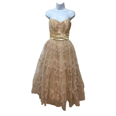 Vestido Rockabilly Vintage Anos 50 Chiffon Tule Saia Completa Cupcake Pinup Extra Grande/S - Imagem 1 de 4