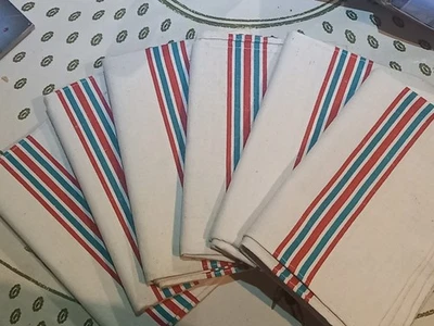 6  TORCHONS en Chanvre avec bandes rouges et vertes - Photo 1/4