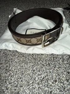 Cinturón Gucci GG Beige Y Ébano Supreme/Marrón Cuero 449716 - Hecho en Italia - Imagen 1 de 11