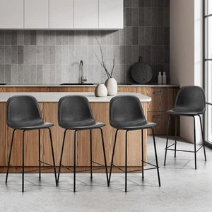 Oikiture 4x Bar Stools Kitchen Dining Chair Counter Stool PU Leather Black - Picture 1 of 10