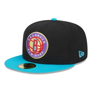 Men's New Era Black/Turquoise Brooklyn Nets Arcade Scheme 59FIFTY Fitted Hat - Picture 1 of 6