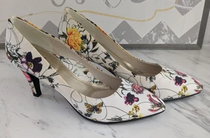 Damenschuhe Hush Puppies weicher Stil weiß Blumenmuster Stoff mit Absatz Größe 8,5 W Large - Bild 1 von 12