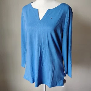 NWT Talbots M Blue 100% Cotton Jersey V neck 3/4 Sleeve Medium - Picture 1 of 4