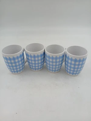 蓝色格子格子陶瓷咖啡马克杯农舍厨房装饰4件套 — 第 1/4 张图片