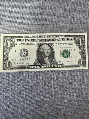 Fancy $1 Binary Note Uncirculated 6 Of A-kind SevenW/2 Six 77777676 Series 2017A - Image 1 of 2