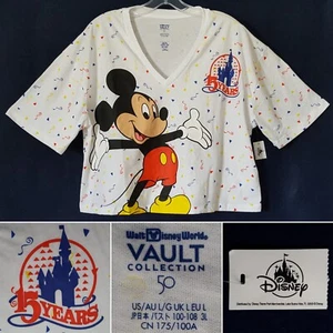 NWT Walt Disney World Vault Collection 50 Mickey 15 Years White L Crop Top Shirt - Picture 1 of 13