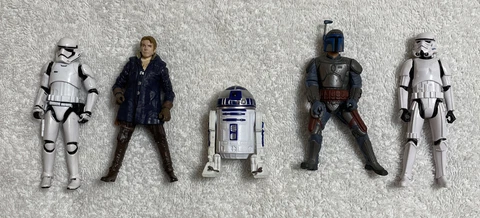 Star Wars 4" Action Figures R2D2; Han Solo; Stormtroopers (2); Jango Fett Cover