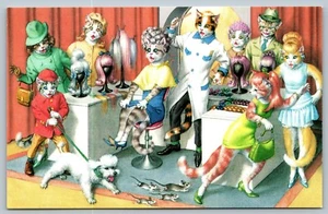 Postal de animales vestidos antropomórficos ratones salón de belleza gatos Mainzer L10 - Imagen 1 de 2