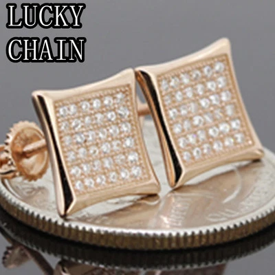 PLATA ESTERLINA 925 LABORATORIO DIAMANTE TORNILLO TRASERO ORO ROSA PENDIENTE (10mmE43 Foto 1 de 2