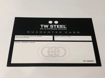 TW STEEL - Guarantee Card - For Watches Relojes Montres - Изображение 1 из 2