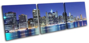 New York NYC Lower Manhattan Night City TREBLE CANVAS WALL ART Picture Print - Picture 1 of 1