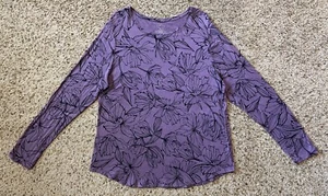 Apt 9 Essentials Shirt Blouse Women's XL Long Sleeve Purple Floral Black Pattern - Picture 1 of 2
