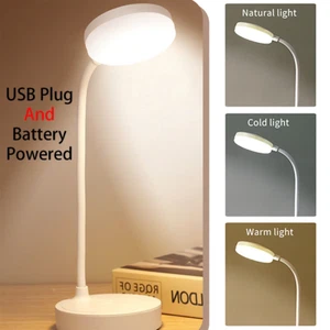 Portable LED Desk Lamp USB Plug Battery Powered Table Light Support 3 Color Step - Picture 1 of 14