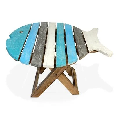 Small WOODEN FOLDING FISH shaped SIDE TABLE with distressed finish - Image 1 of 4