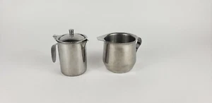 Vintage Mini Creamer Syrup Pitcher Stainless Steel Restaurant Lot of Two - Picture 1 of 12