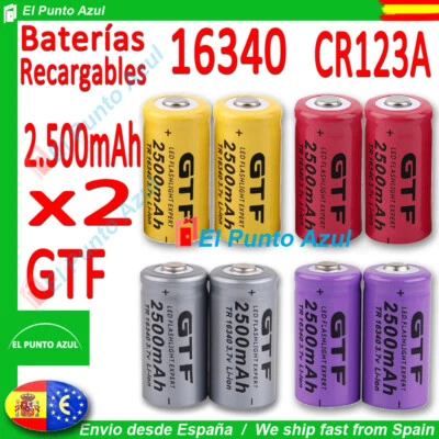Pilas 16340 CR123A ★ 2500 mAh Recargables - Li-ion★3,7★Litio-Baterias 4 Colores - Imagen 1 de 4