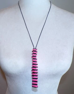Sobral Retired Luz Neon Pink & Black Matte Beads Artist Made Pendant Necklace - Picture 1 of 6