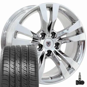 4717 Chrome 18 Inch 5x120 Wheels, Tires & TPMS SET Fit 2014-2017 Cadillac CTS - Picture 1 of 7