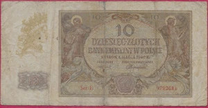 POLONIA 10 ZLOTYCH 1940 VF CHICA EN TOCADO EN EL ÁREA DE LA MARCA DE AGUA A LA IZQUIERDA, ALLEGORICA - Imagen 1 de 2