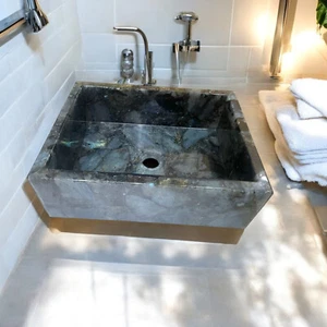 labradorite gemstone vessel sink - bathroom wash basin vanity accessory interior - Picture 1 of 7