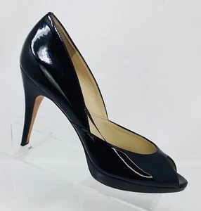 Ann Taylor Womens Black Patent Leather Slip-On 4" Platform Heels Peep Toes 8.5 M - Picture 1 of 15