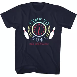 Camiseta para hombre The Big Lebowski Time To Bowl reloj de neón alfileres de bolos - Imagen 1 de 3