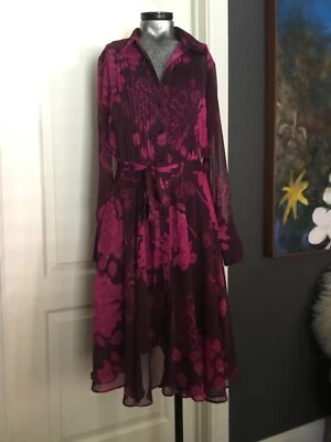 Vestido roxo transparente NANETTE LEPORE rosa fáscia floral gravata plissada - Imagem 1 de 4