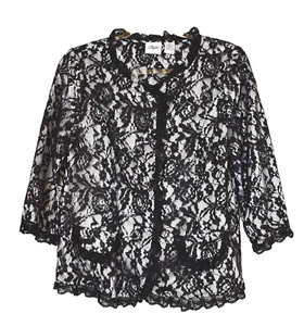 VINTAGE Studio Women's Lace Jacket 3/4 Sleeve MEDIUM Black/White MSRP $99 - Bild 1 von 2