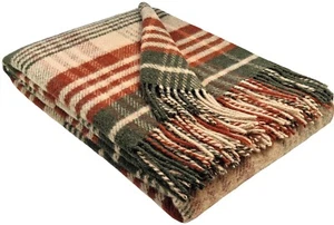 SALE! Wolldecke 100% Schurwolle Wohndecke Decke 140 x 200cm Dunkelrot-Olive - Bild 1 von 4