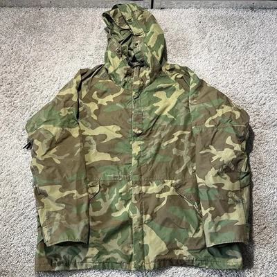 Goretex Military Woodland Camo Hooded Full Zip Jacket Parka XL Long Green Vtg - Image 1 of 4