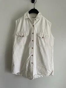 Vintage Falls Creek Sleeveless Button Up Shirt White Denim Western Mens Small - Picture 1 of 9