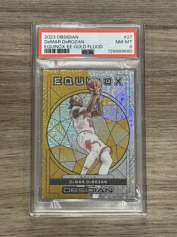 2023 Panini Obsidian DeMar Derozan Equinox Gold Flood 10/10 PSA 8 Chicago Bulls - Image 1 of 2