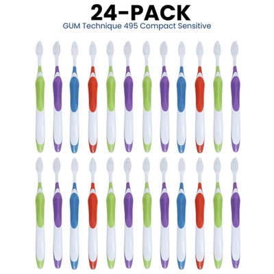 24-PACK! GUM Technique Toothbrush 495, Compact Sensitive Bristles, BEST PRICE! - Image 1 of 2