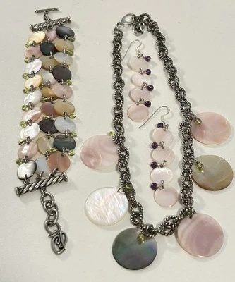 Carolyn Pollack Sterling Silver, Mother of Pearl, amethyst and peridot Set - Image 1 of 4