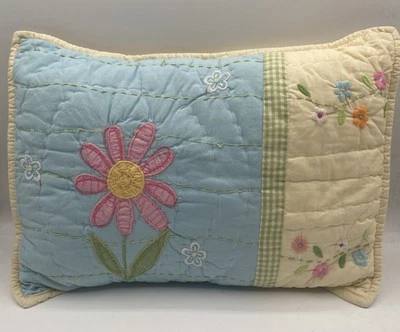 Pottery Barn Kids Pequeño Floral Acolchado Falsa Verde Azul 15.5x10.5 Foto 1 de 3