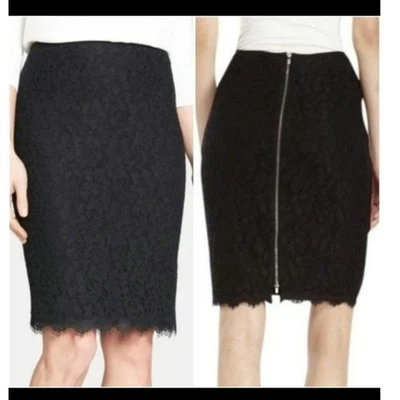 Diane Von Furstenberg black lace & silk pencil skirt double zipper Size 4 Small - Image 1 of 4