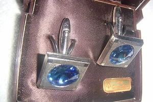 neue Ärmelknöpfe,sehr schön,mit 18ct Goldauflage blauer Stein - Bild 1 von 5