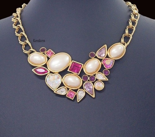 SAINT LAURENT (YSL) Collana Yves Saint Laurent Catena AUTENTICA Logo YSL Vintage Pietra Colorata Oro Gp