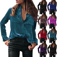 Womens Print Velvet Long Sleeve Blouse Ladies Leisure Button Loose Shirt Tops AU