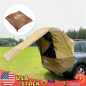 Portable Camping Car Trunk Tent SUV Awning Shelter Rear Sunshade Canopy Brown - Picture 1 of 11
