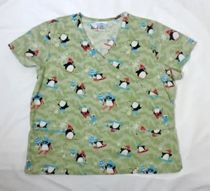 SB Scrubs Scrub Top V-Neck Winter Penguins Multi-colored Women's Size 2X - Picture 1 of 6